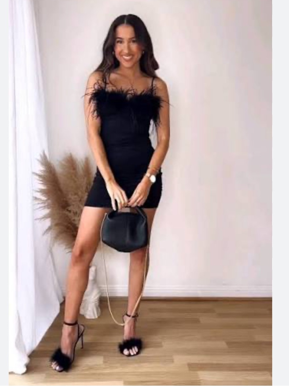 Zara Black Feather-Trim Mini Dress - Picture 1 of 9